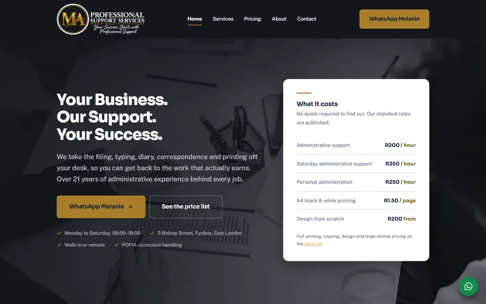 MA Professional Support website designed by One3 Technologies