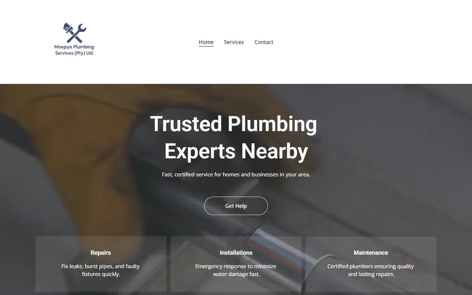 Moepya Plumbing Services website designed by One3 Technologies