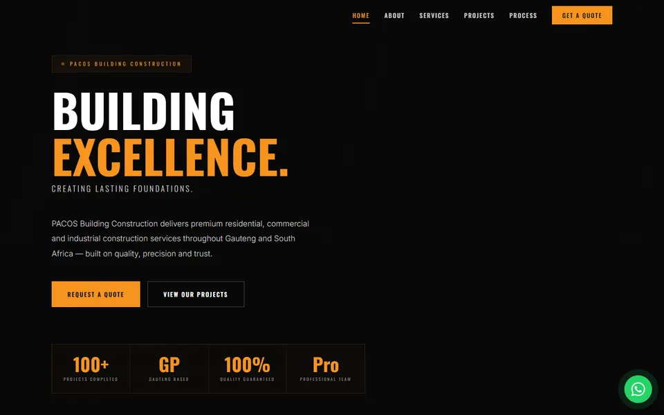 PACOS Building Construction website designed by One3 Technologies